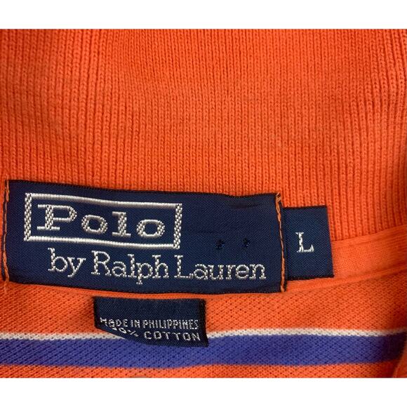 Polo By Ralph Lauren Men's L Orange Blue Striped Short Sleeve Polo Shirt - Picture 3 of 10